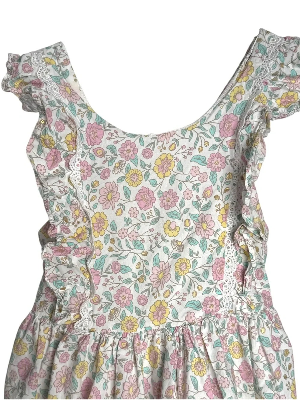 Tahari Floral Lace Trim Dress Girls Size 4 Cotton Sleeveless Sundress